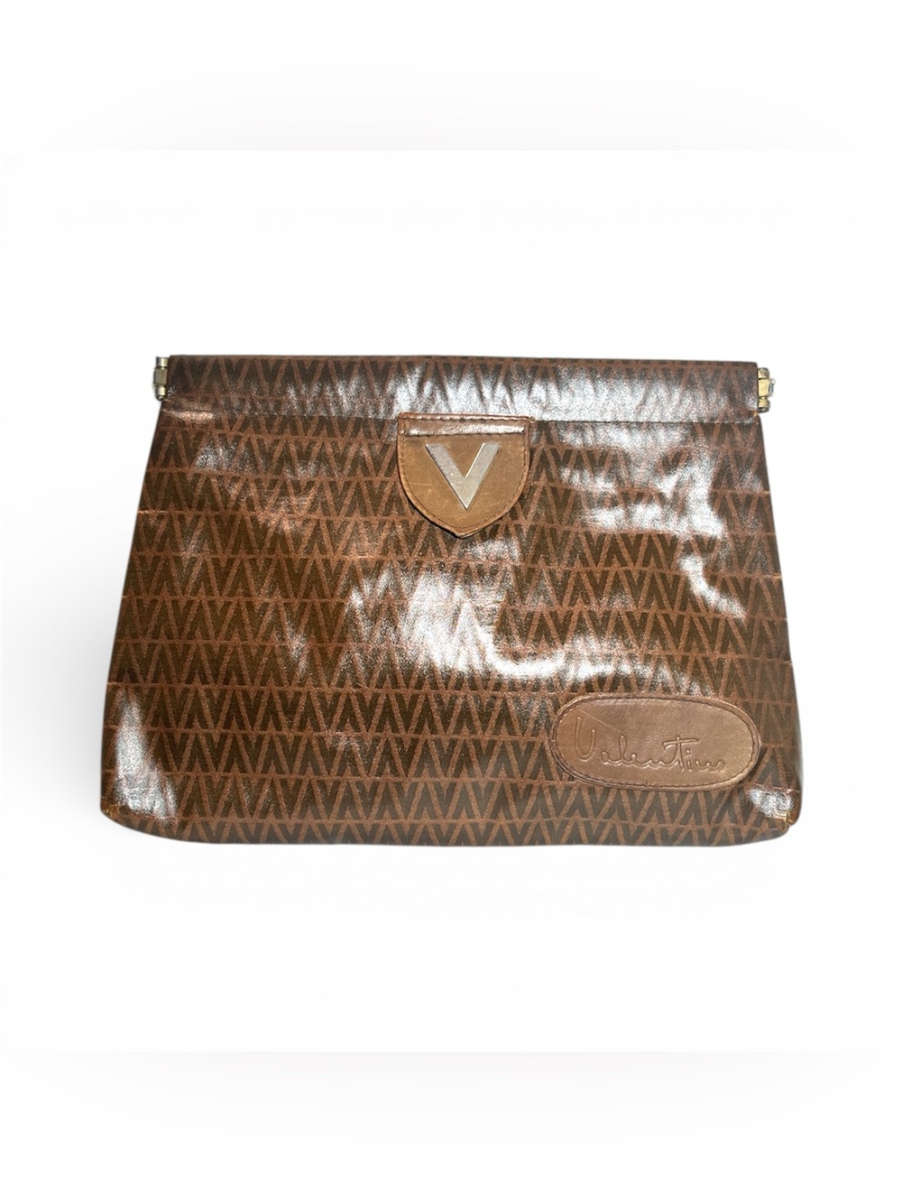 Vintage Mario Valentino V Monogram Brown Coated Canvas Unisex Clutch Bag